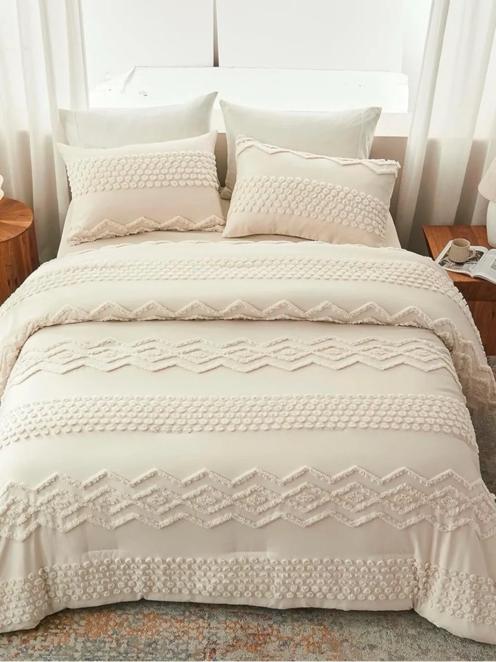 Textured BABY BEIGE Comforter Set - Cozy Neutral Bedding NEW